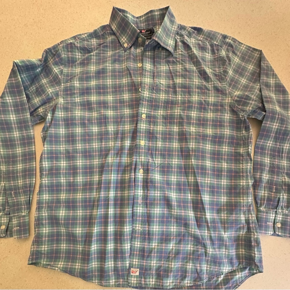 Vineyard Vines Murray Slim Fit Men's Blue Pastel Plaid Button-up Shirt XL